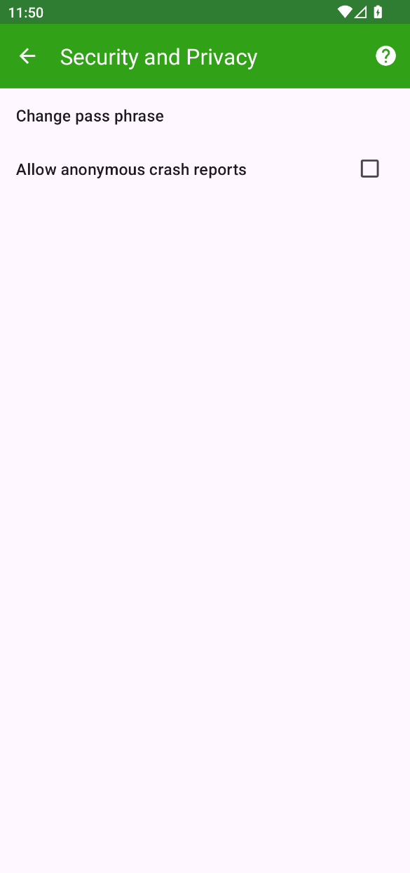 android showcase change passphrase