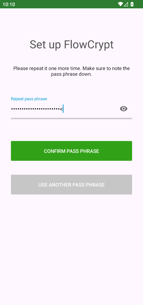 android showcase create key repeat pass