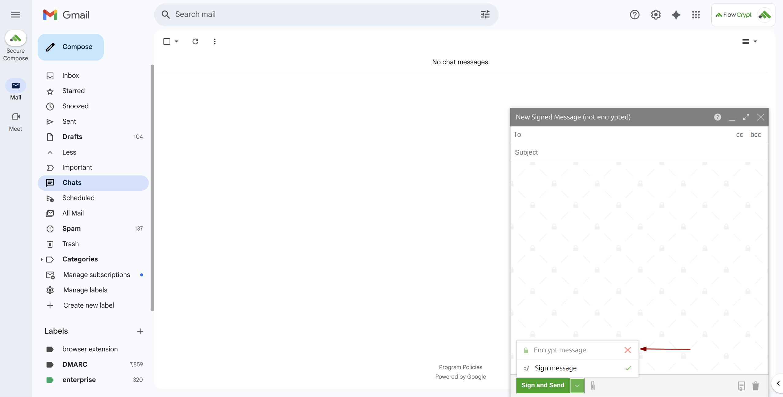 browser compose signed email signedonly