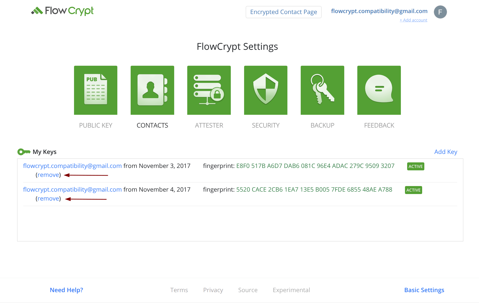 browser removeprivatekey remove keys