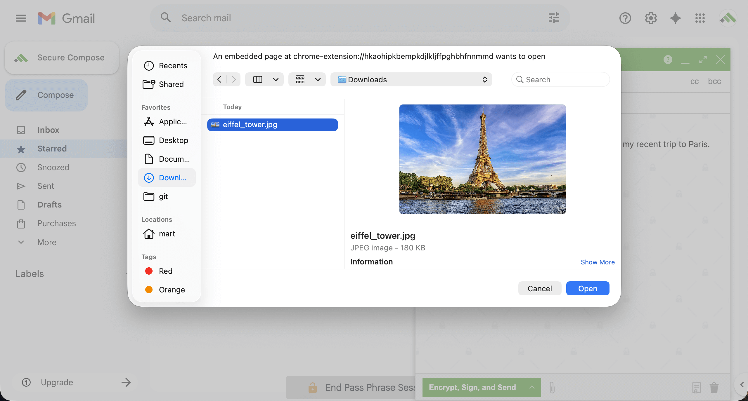 browser sendingencryptedemailattachment openfileandselectattachment