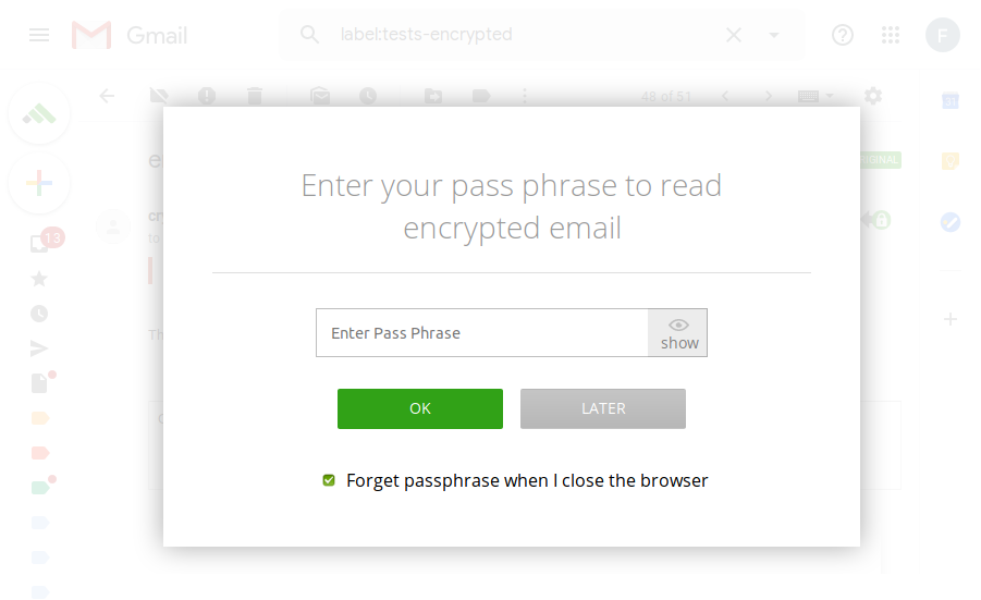 browser settings enter pass phrase to read