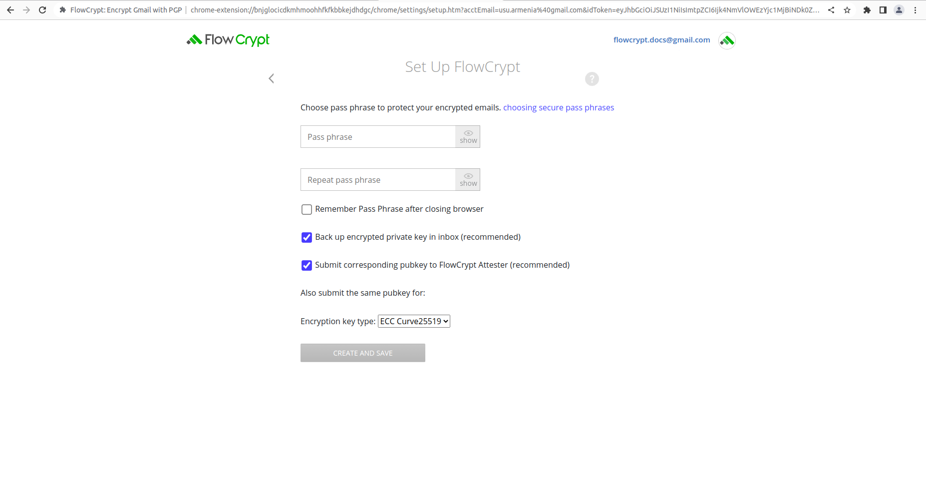 browser settingup setupchooseownpassphrase