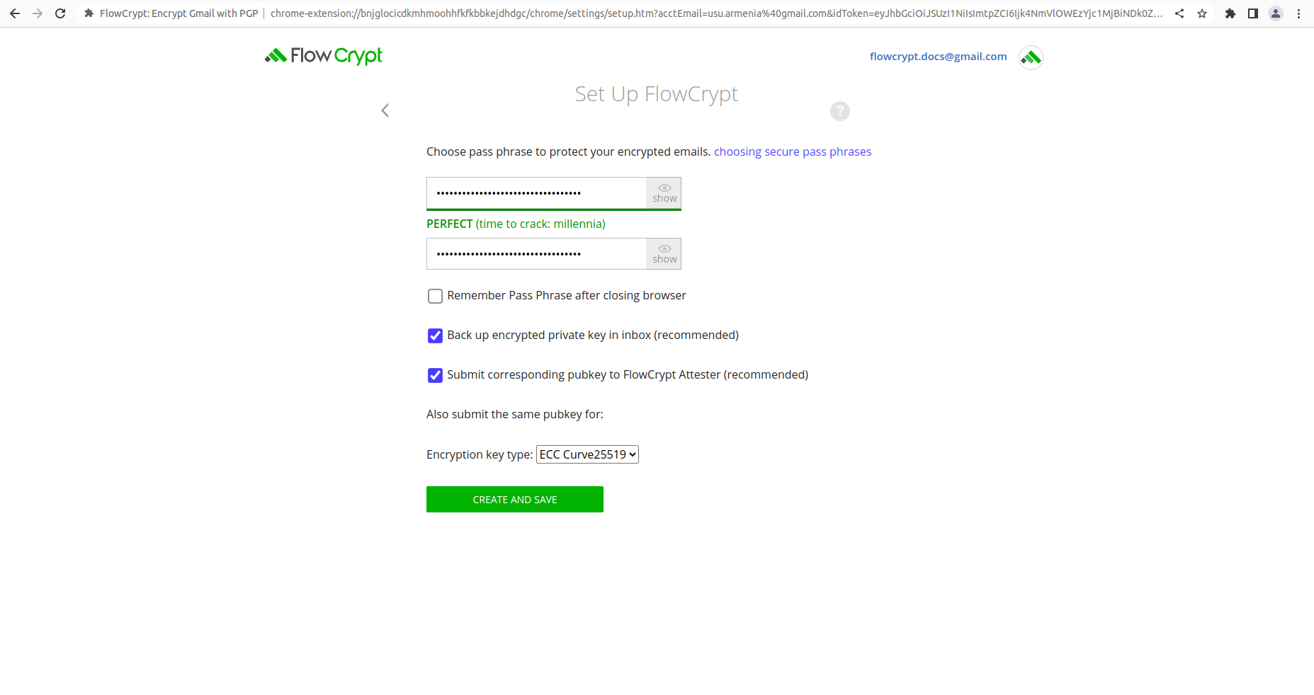 browser settingup typeownpassphrase