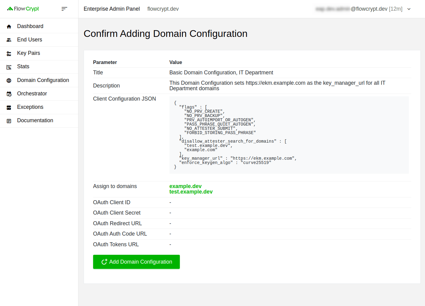 enterprise domain configuration manage add confirm adding domain configuration