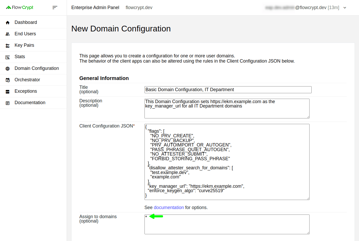 enterprise domain configuration manage add default domain configuration