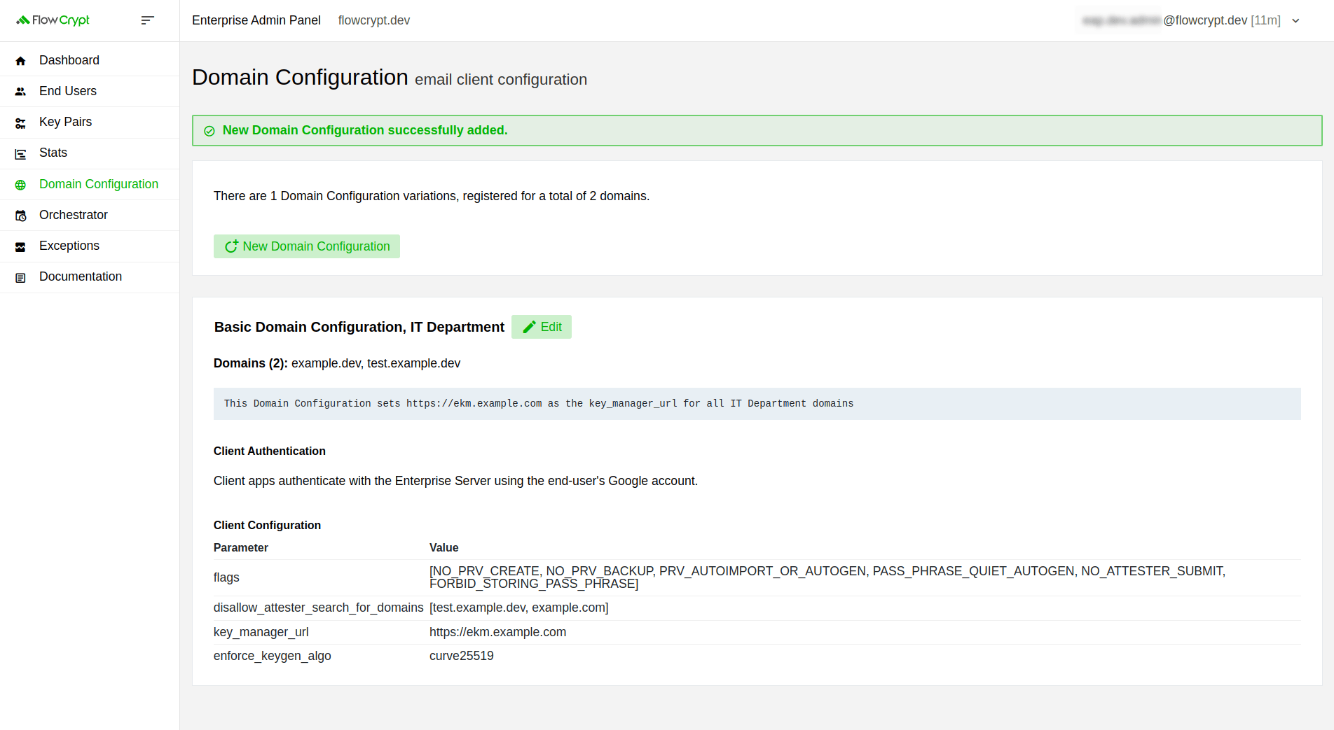 enterprise domain configuration manage add domain configuration successfully added