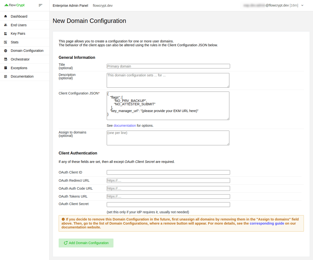 enterprise domain configuration manage add new domain configuration