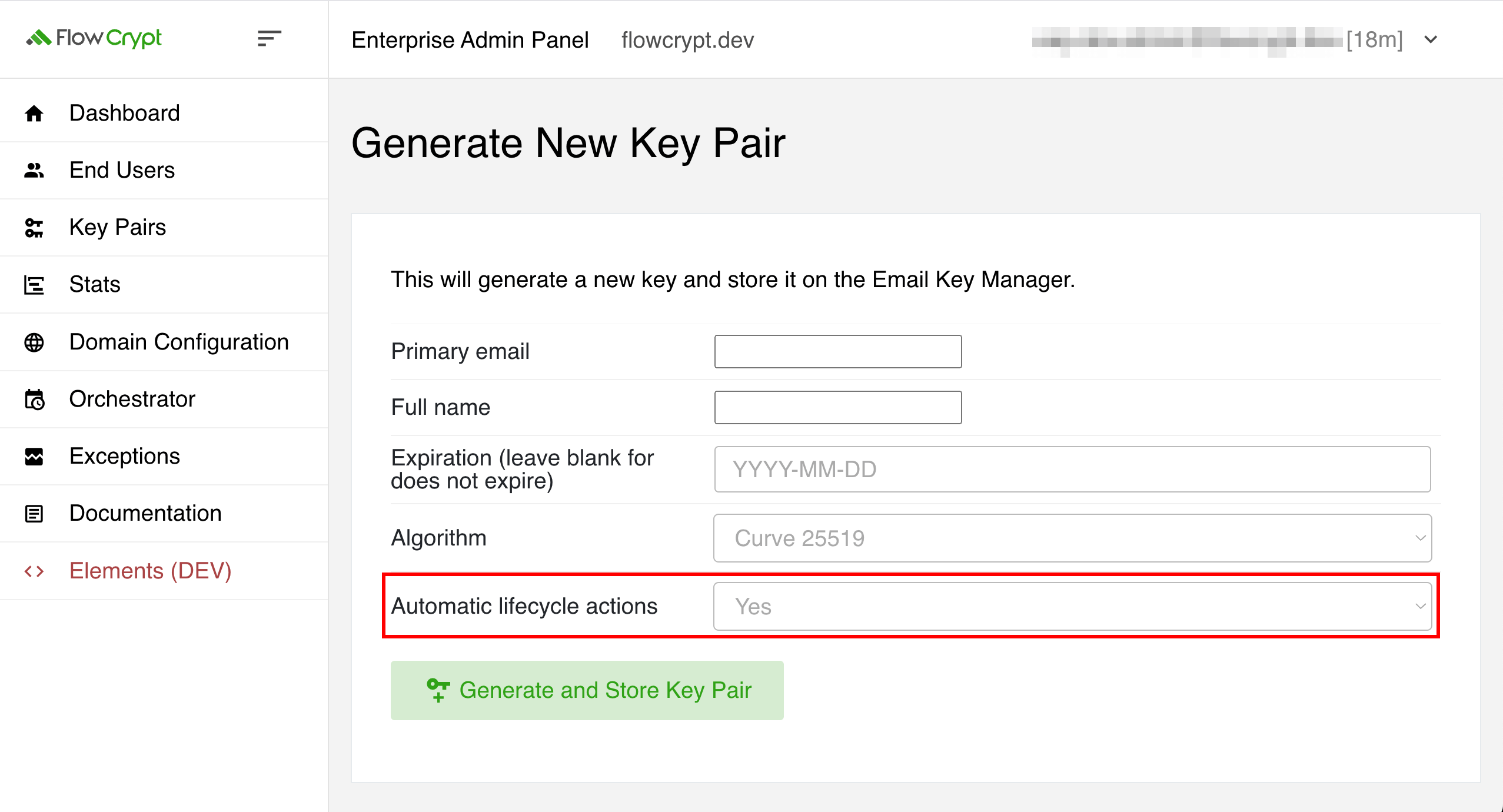 enterprise eap usage automatic key lifecycle rotation option in generate key pair