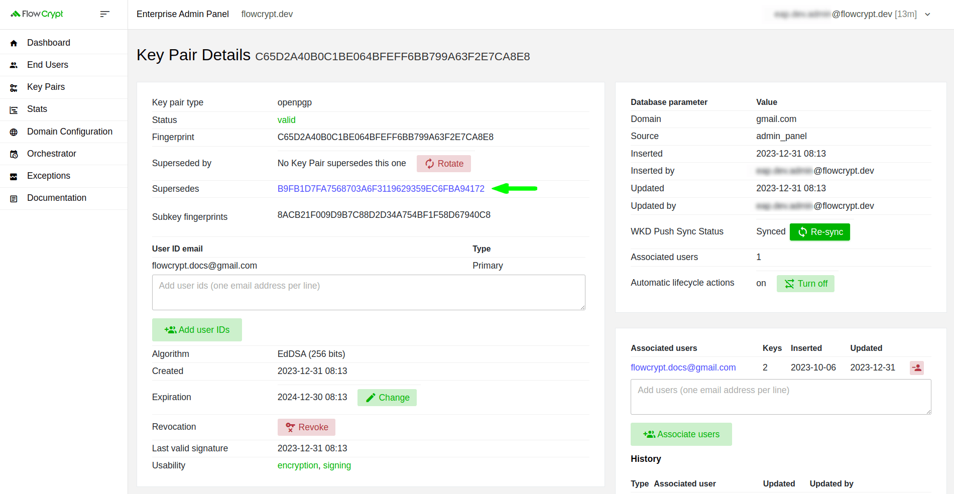 enterprise eap usage key pairs manage keys details key rotation how to rotate a key new key pair after rotation