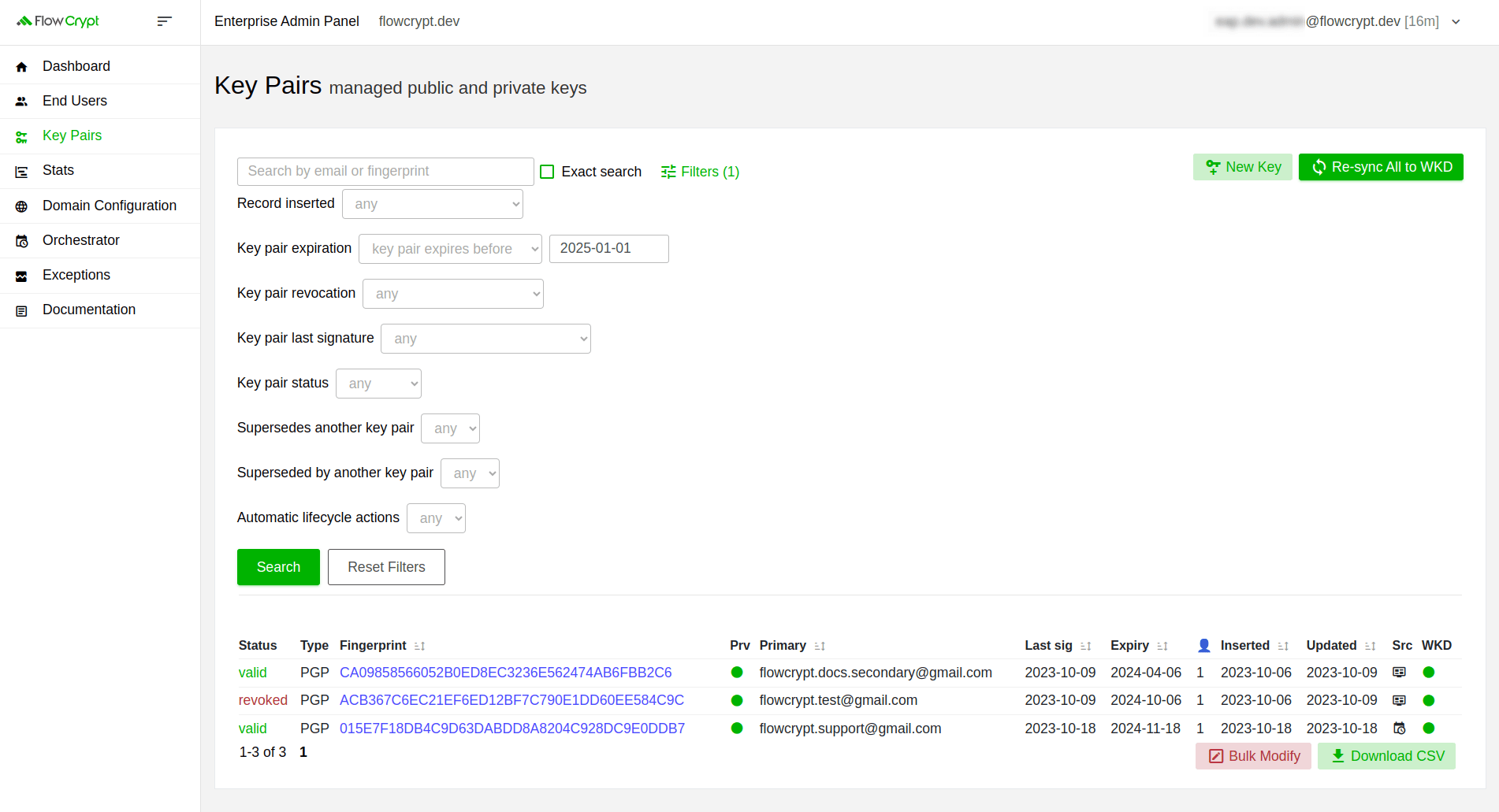 enterprise eap usage key pairs manage keys details key rotation rotating keys in bulk filtered key pairs including revoked