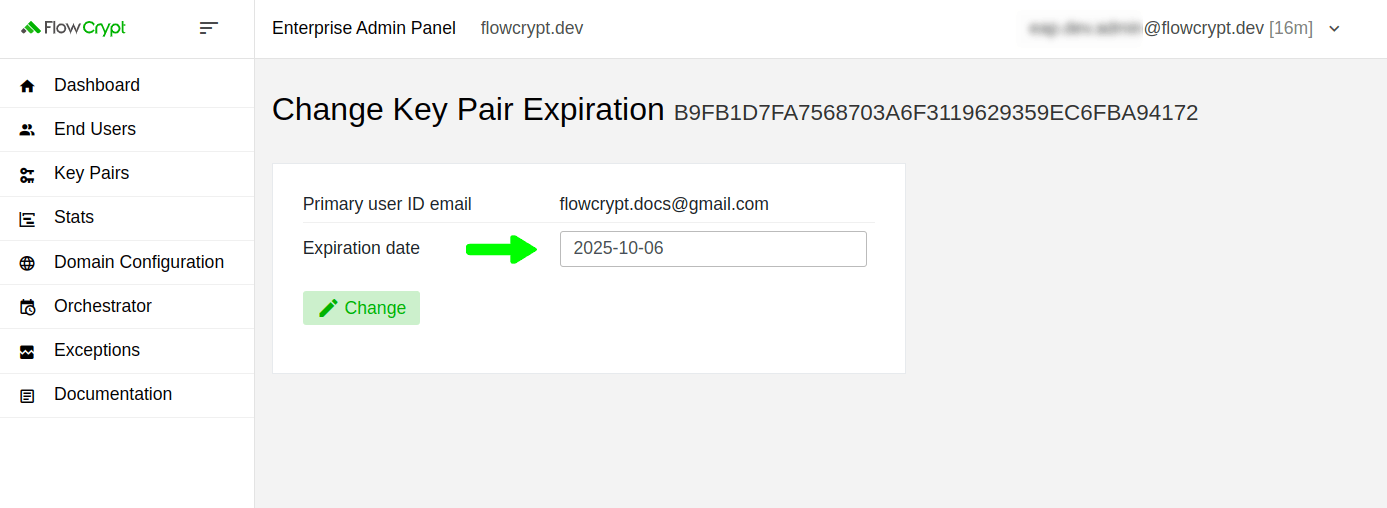 enterprise eap usage key pairs manage keys details manage key expiration change key pair expiration