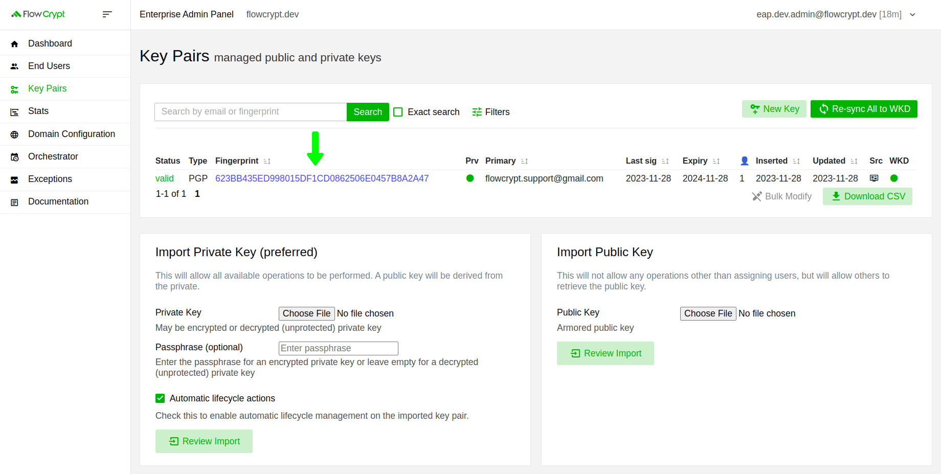 enterprise eap usage key pairs manage keys details overview open key details page