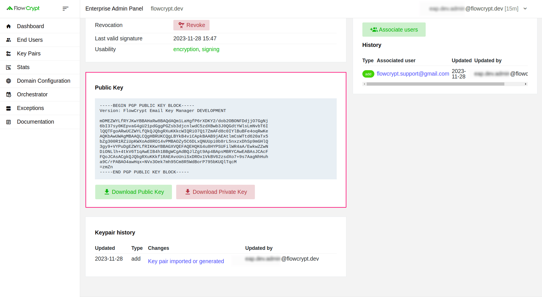 enterprise eap usage key pairs manage keys details overview public key section