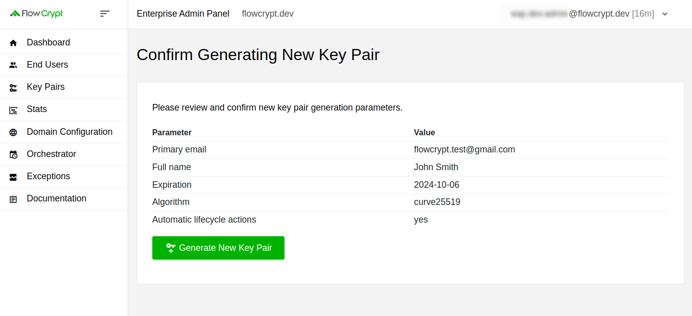 enterprise eap usage key pairs manage keys generate key pair confirm generating key pair