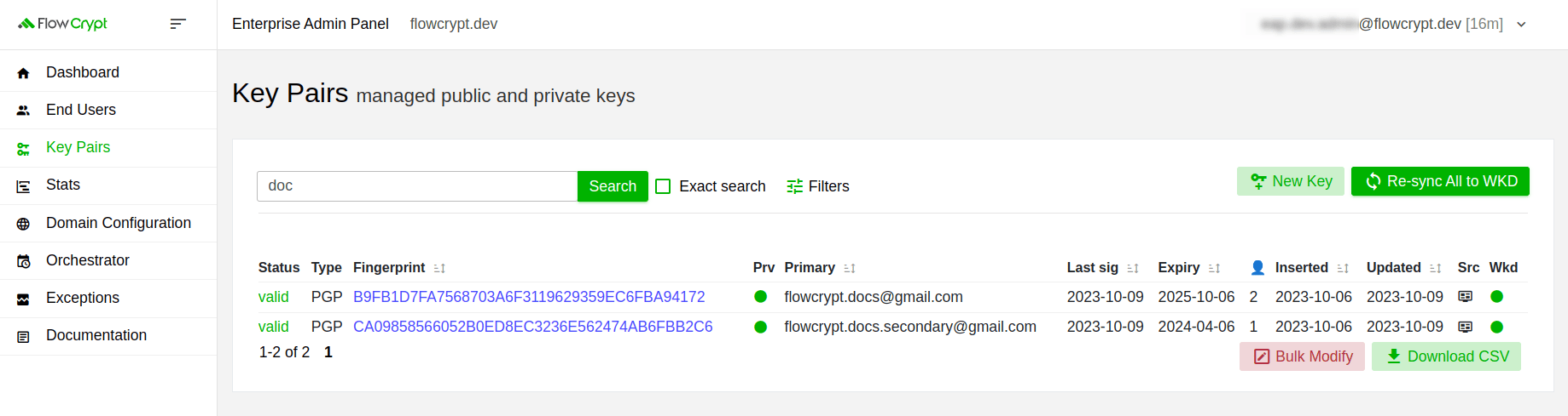 enterprise eap usage key pairs manage keys search for keys search substring