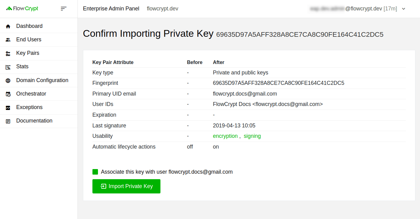 enterprise eap usage key pairs private key import confirm importing private key