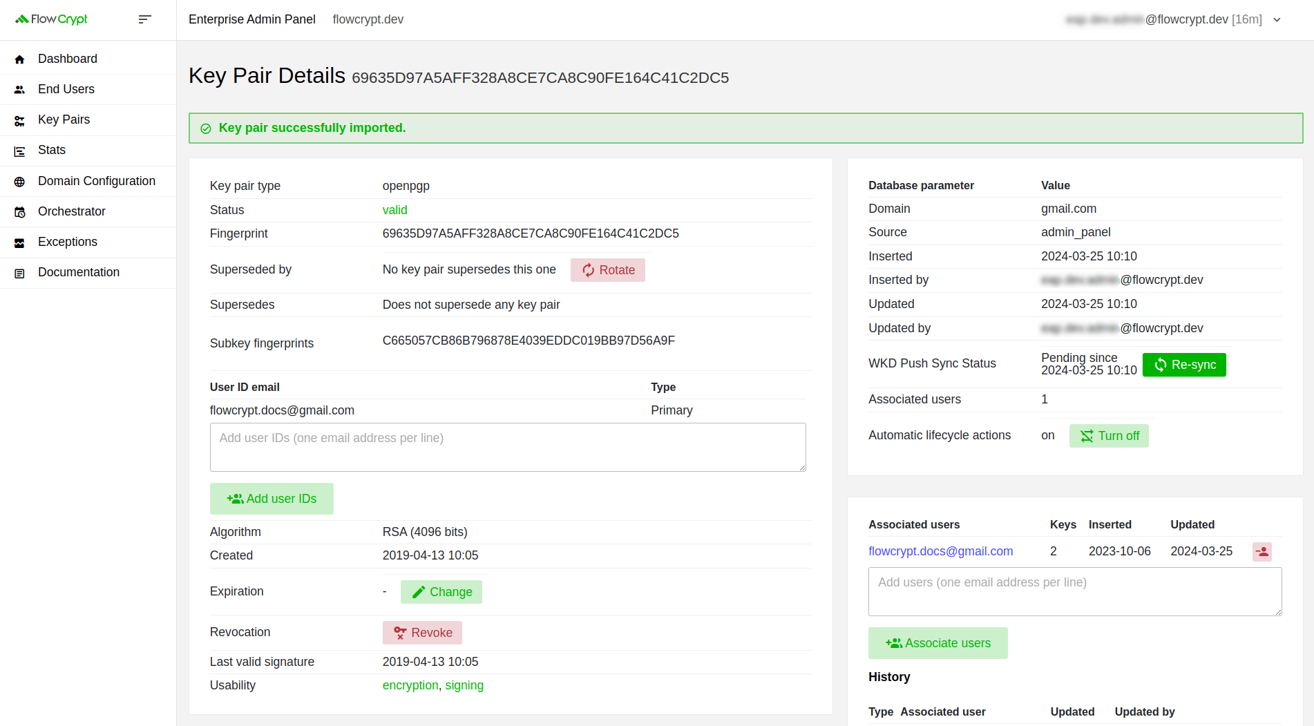 enterprise eap usage key pairs private key import key pair successfully imported