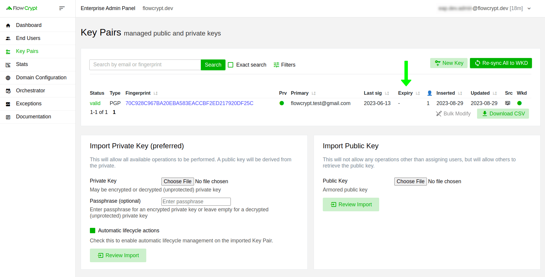 enterprise eap usage key pairs private key update before update