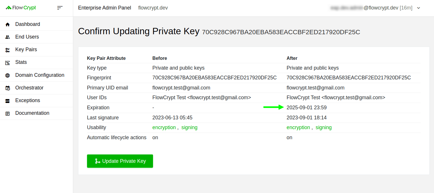 enterprise eap usage key pairs private key update confirm updating private key