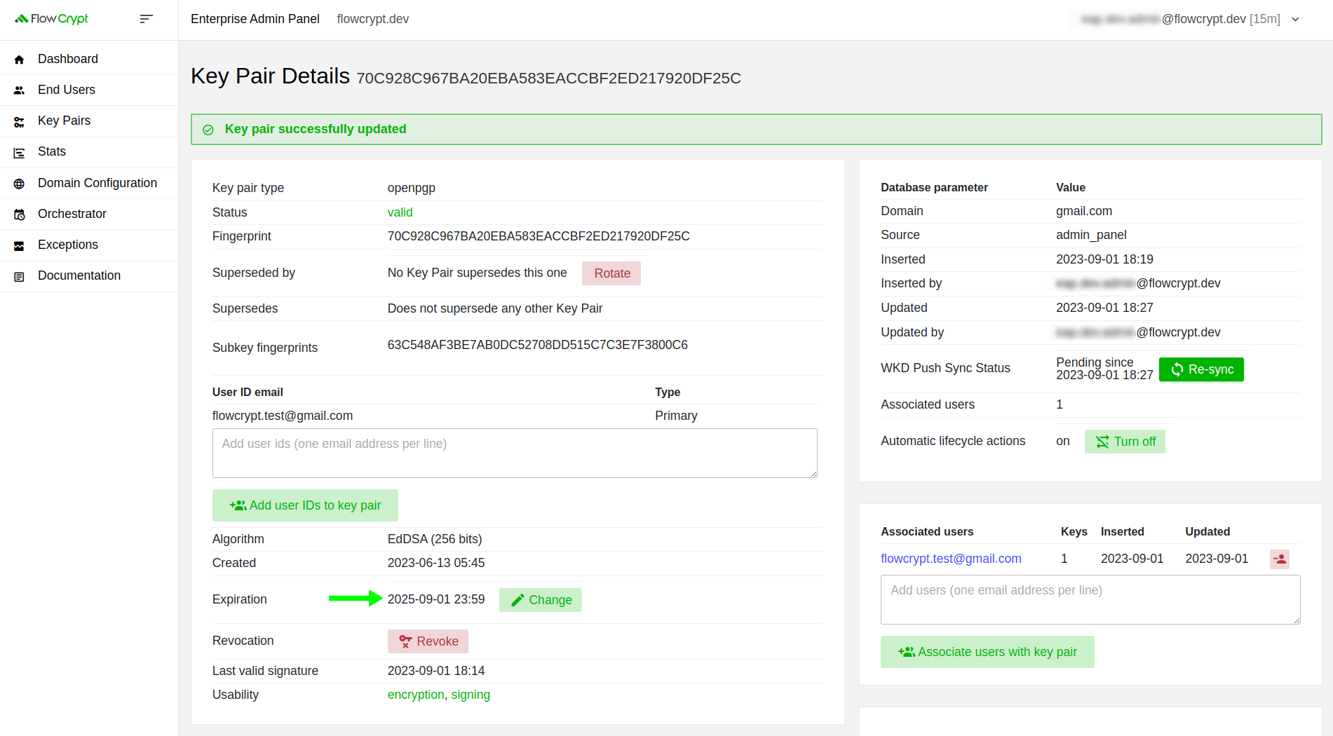 enterprise eap usage key pairs private key update key pair successfully updated