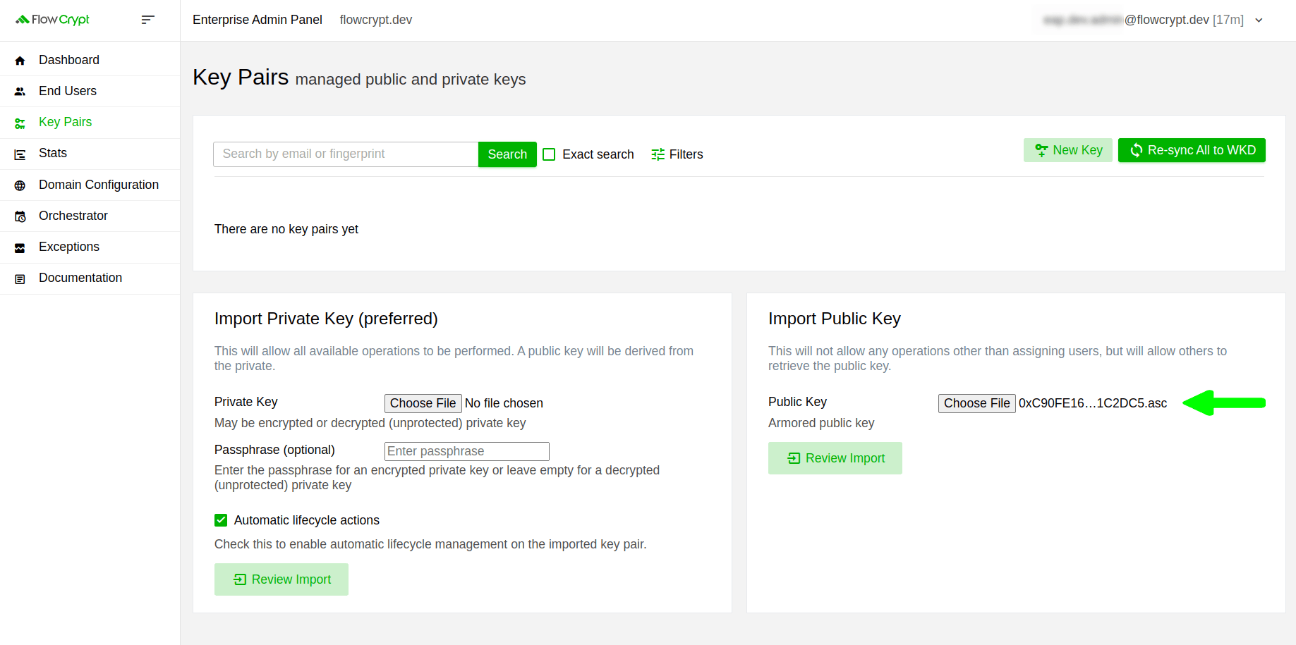 enterprise eap usage key pairs public key import import public key file