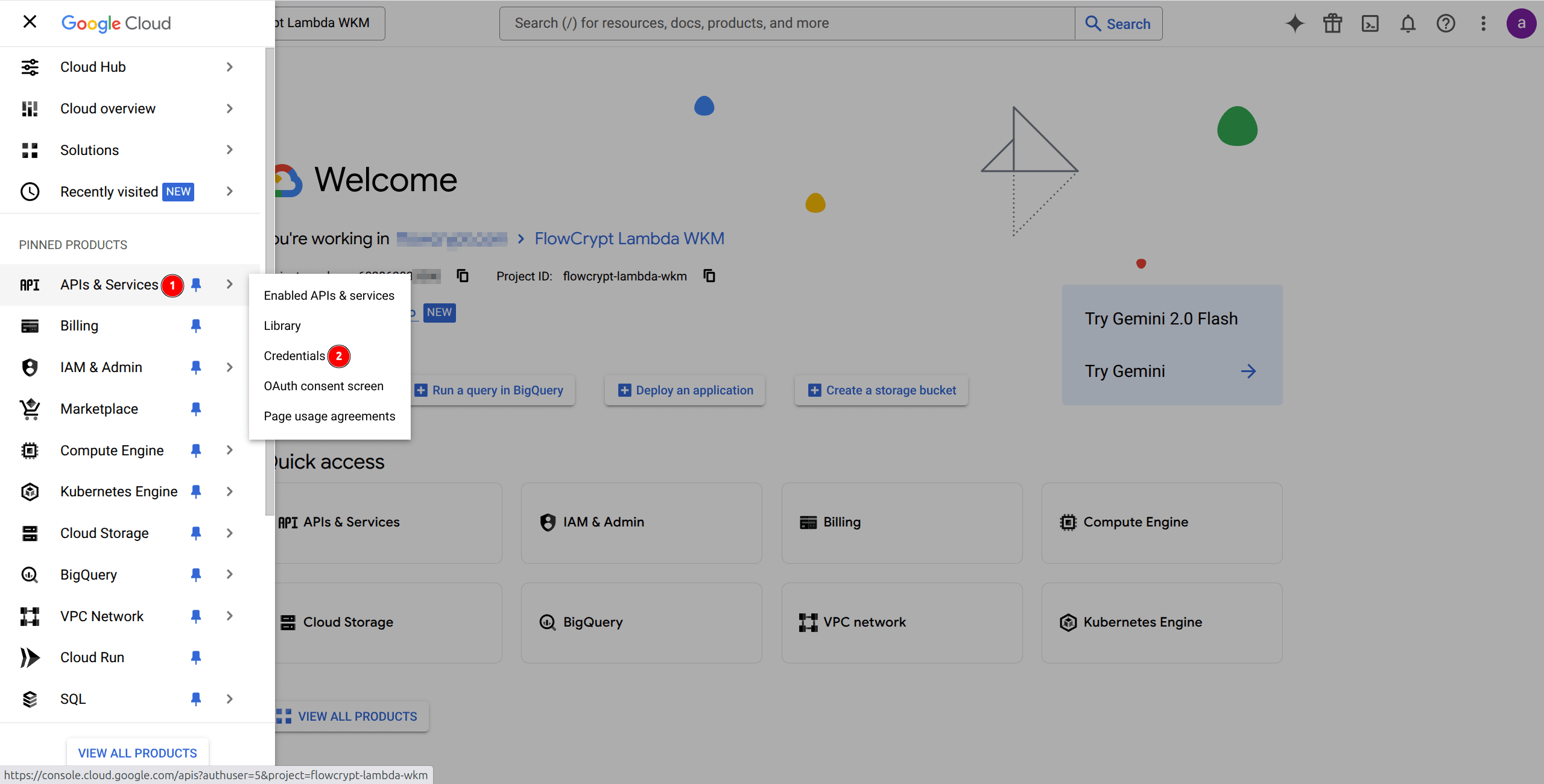 google cloud console 4 api services