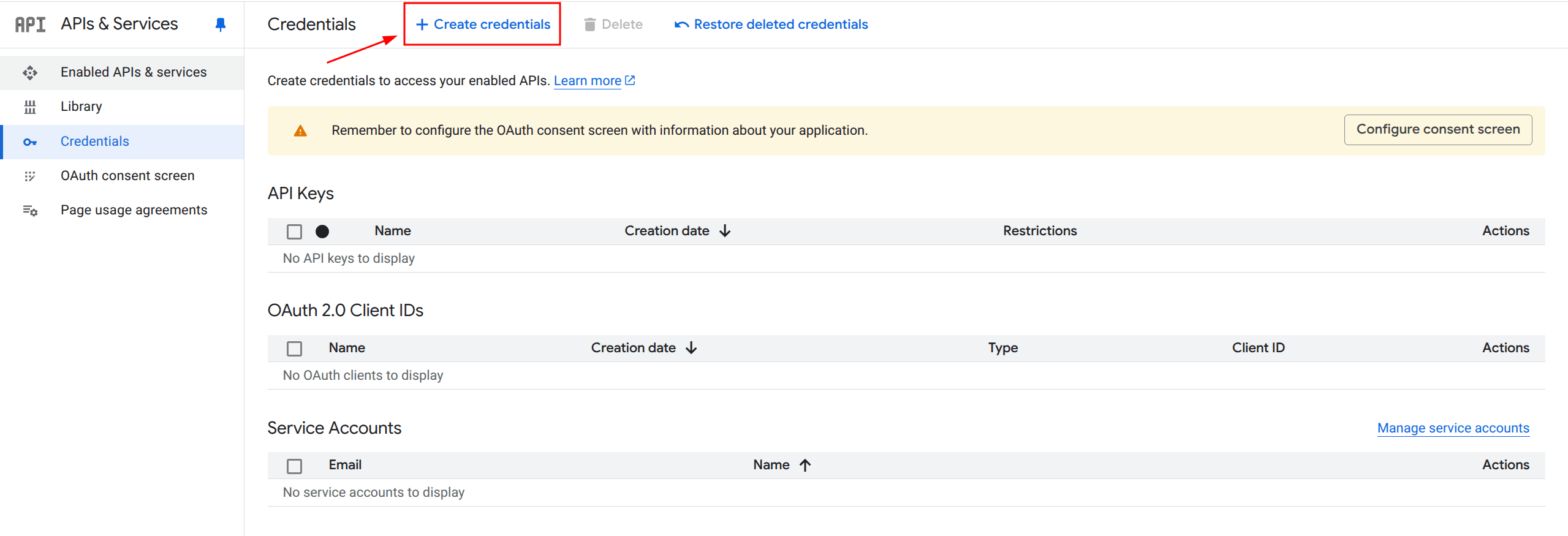 google cloud console 5 create credentials